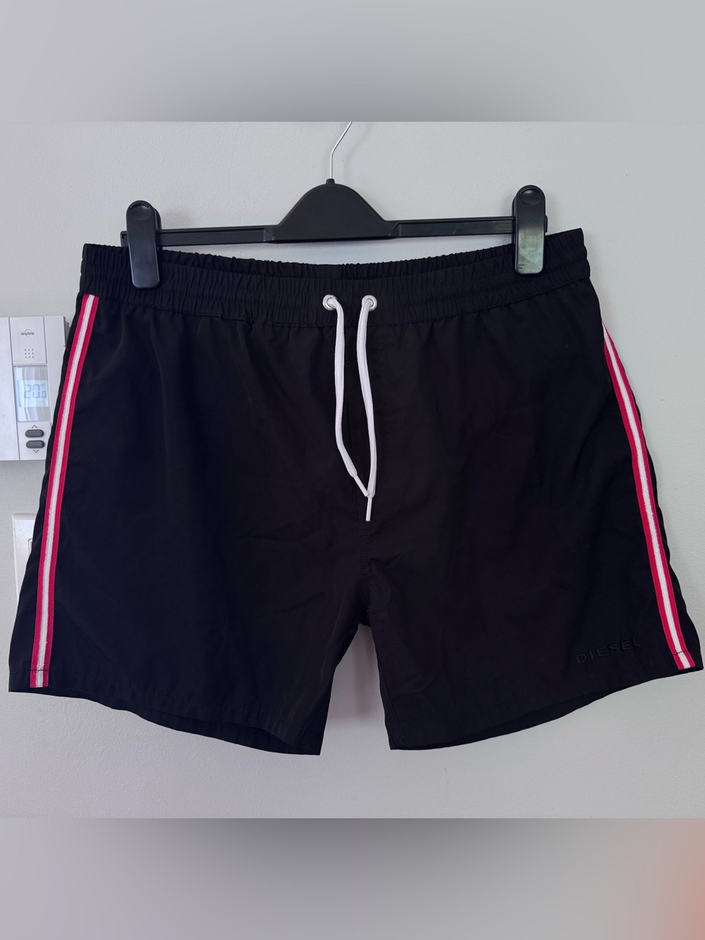 Men's Diesel Black Swim Shorts with Red Stripe 4”